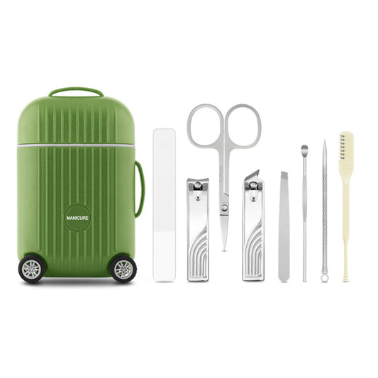 Green Mini Suitcase Manicure Set - 8-Piece Portable Grooming & Nail Care Travel Kit Tristar Online