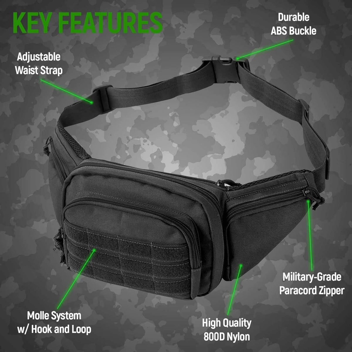 Green Rugged Tactical Waist Pack - MOLLE Outdoor Fanny Bag for Hiking Cycling & Travel Tristar Online