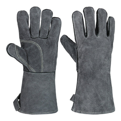 Grey 14-Inch Premium Leather BBQ Gloves - Heat-Resistant Up to 500 Degree Tristar Online