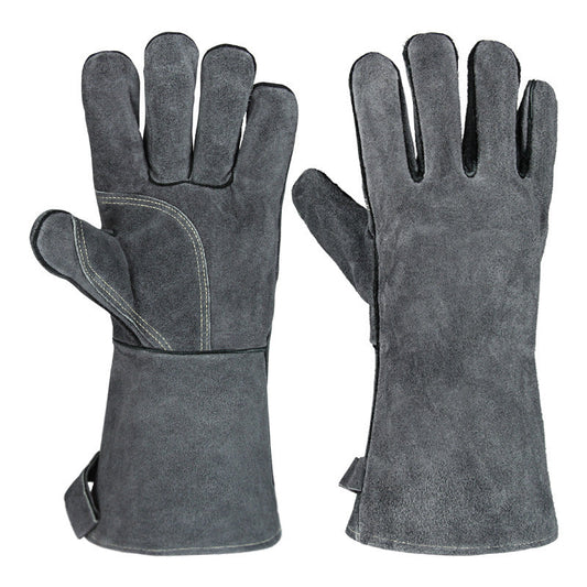 Grey 14-Inch Premium Leather BBQ Gloves - Heat-Resistant Up to 500 Degree Tristar Online