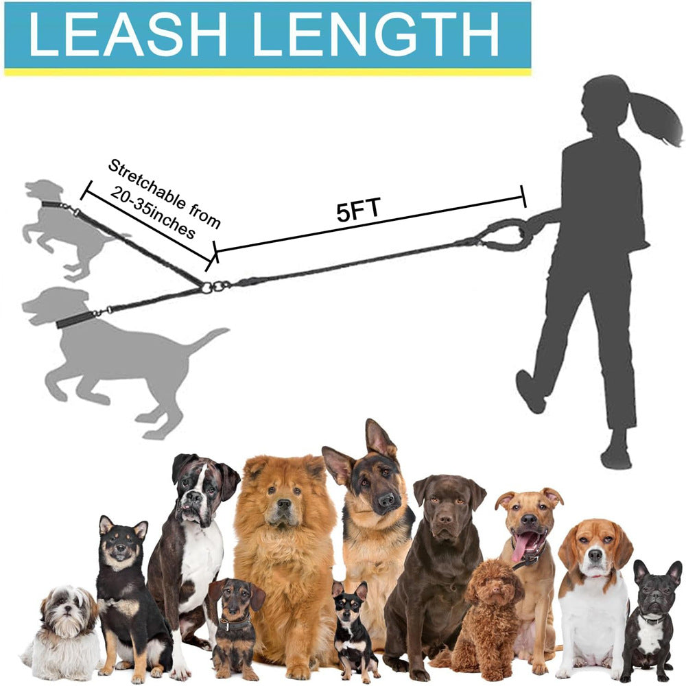 Grey 3-in-1 Tangle-Free Dog Leash for 1-3 Dogs - Heavy Duty Bungee Coupler with Reflective Stitching & Padded Handle Tristar Online