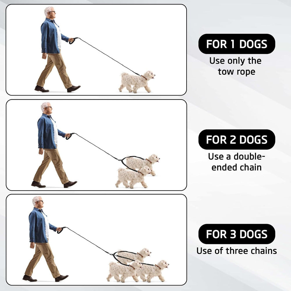 Grey 3-in-1 Tangle-Free Dog Leash for 1-3 Dogs - Heavy Duty Bungee Coupler with Reflective Stitching & Padded Handle Tristar Online