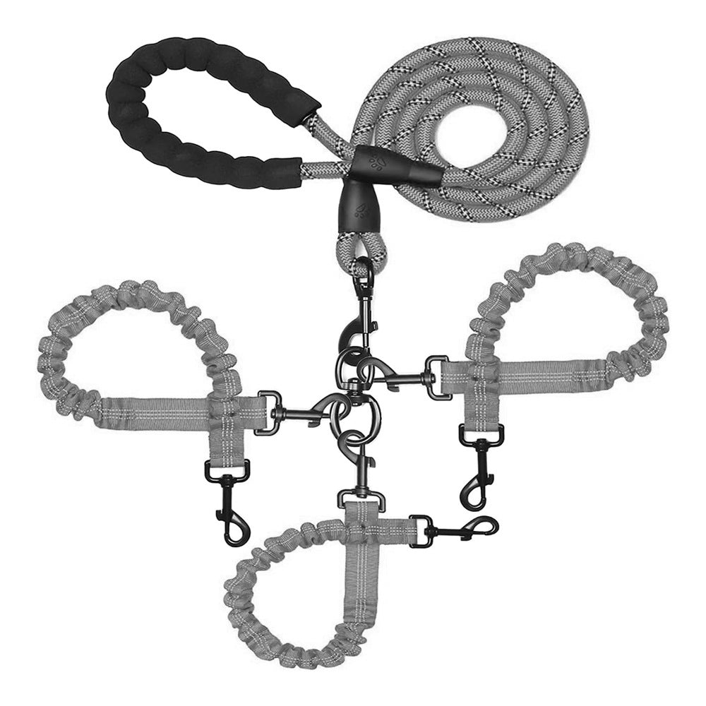 Grey 3-in-1 Tangle-Free Dog Leash for 1-3 Dogs - Heavy Duty Bungee Coupler with Reflective Stitching & Padded Handle Tristar Online