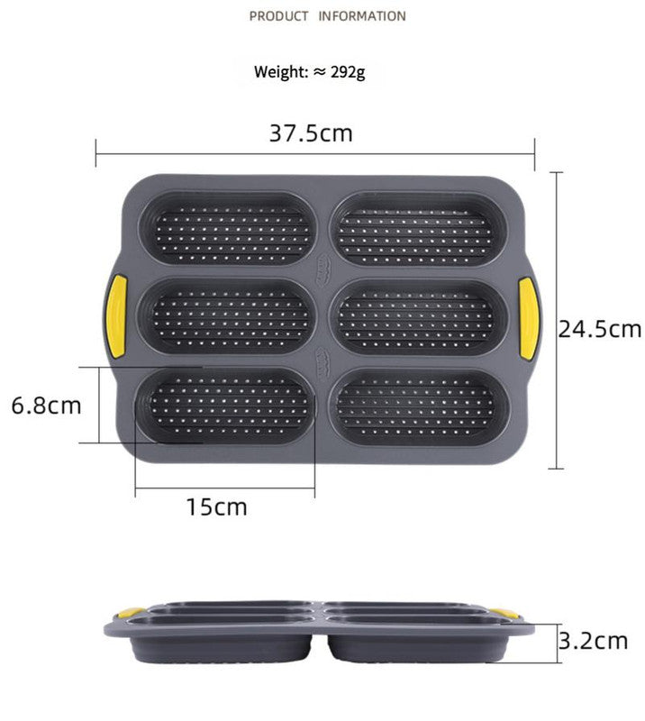 Grey 6-hole silicone baking mold, perforated loaf pan 37.5 cm x 24.5 cm, suitable for bread and cakes (sold in sets of 2) Tristar Online