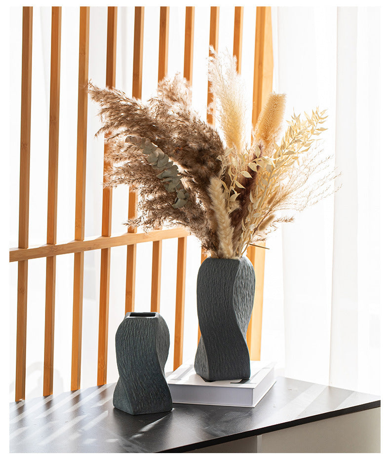 Grey Abstract Twisted Ceramic Vase - Artistic Minimalist Flower Holder for Home Decor (20x10x10cm) Tristar Online