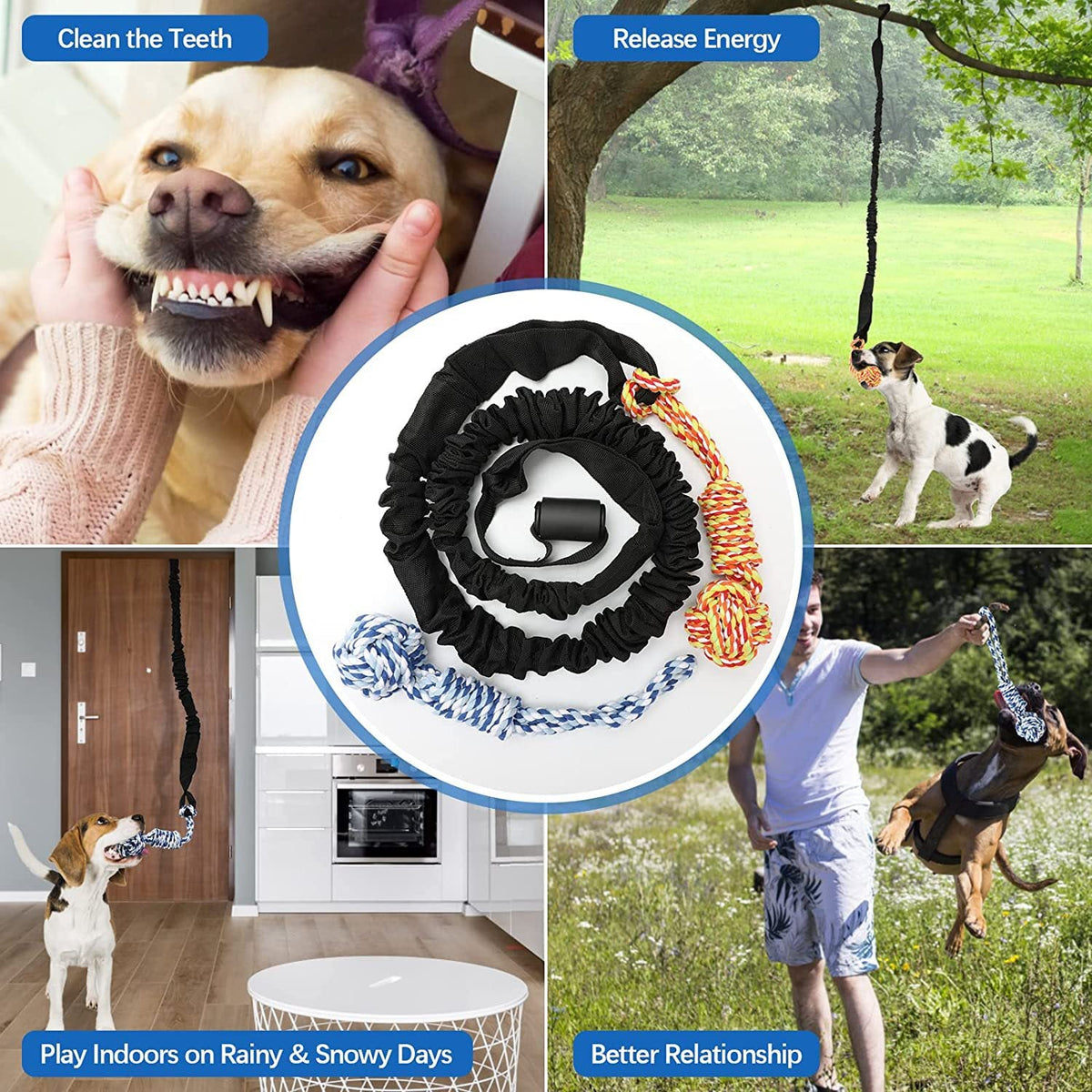 Grey And Colored Cotton Balls Interactive Bungee Dog Tug Toy - Hanging Rope Ball for Solo Play & Exercise Tristar Online