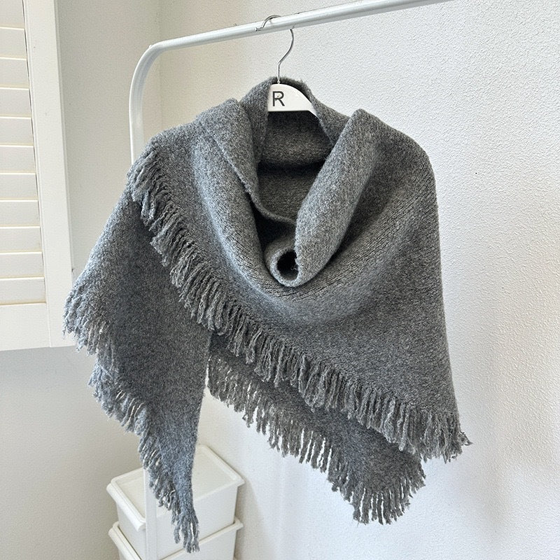 Grey Elegant Knit Scarf Shawl with Tassels - Versatile Warm Wrap (65cm x 175cm) Tristar Online