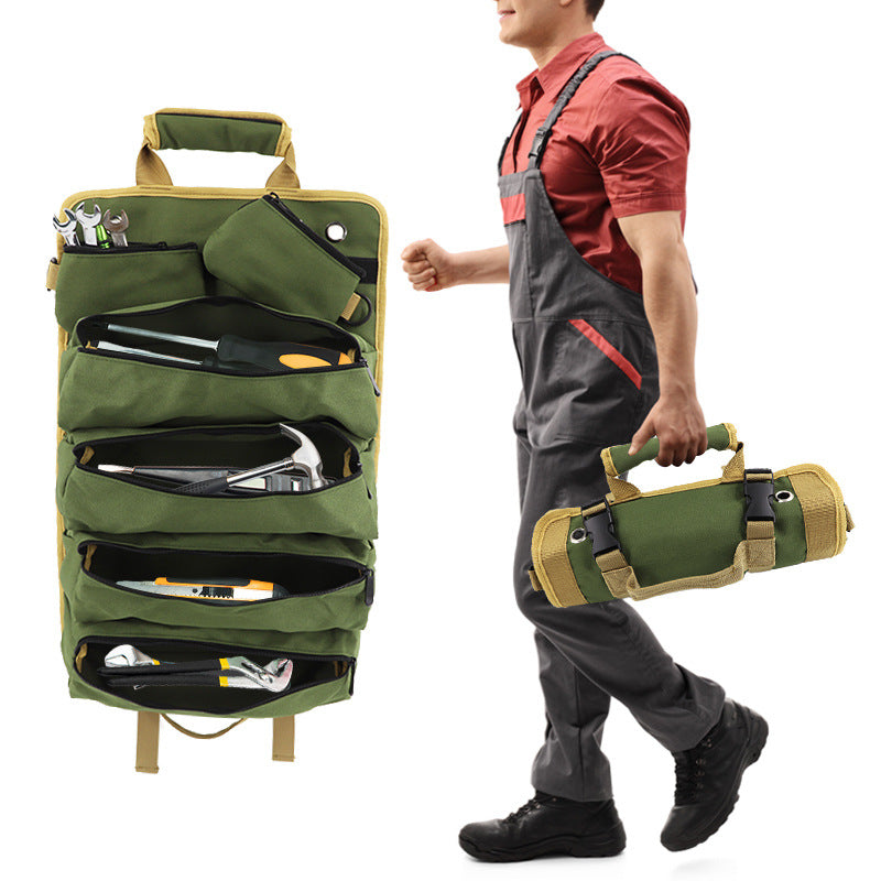 Grey Heavy Duty Roll-Up Tool Bag Organizer - Waterproof Oxford Fabric Pouch with Multiple Pockets Tristar Online
