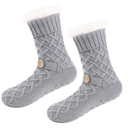 Grey Women's Cozy Cable Knit Slipper Socks - Plush Fleece Lined Thermal Socks with Non-Slip Grips Tristar Online