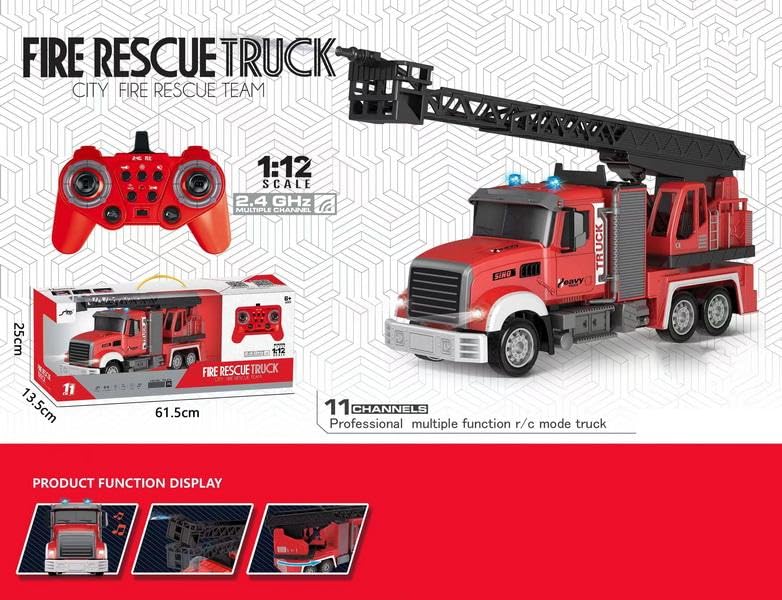 High-Quality 1:12 Die-Cast 11-Channel Remote Control Fire Truck Toy - Lights and Music for Children
