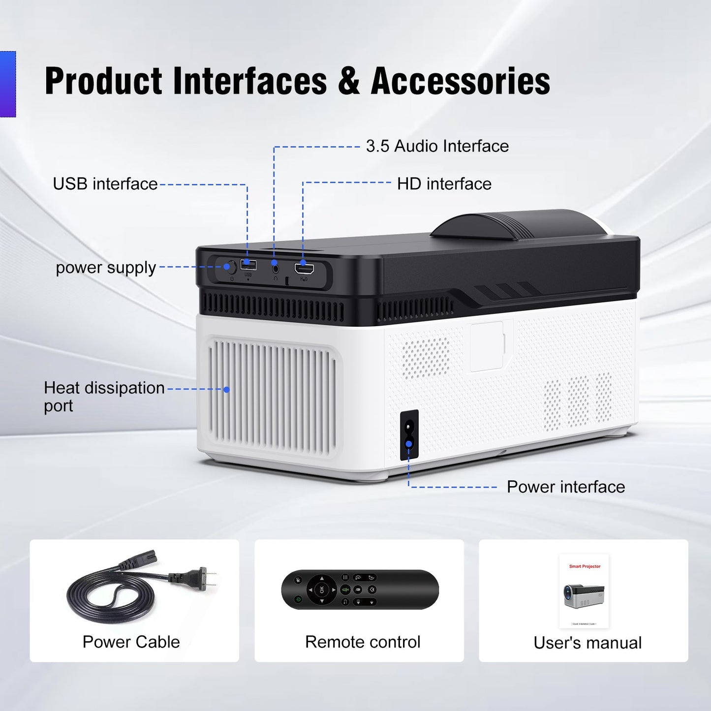 Accessories included with the HY450 8K projector