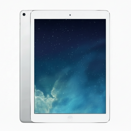 Refurbished iPad Air (Space Gray) – front view with screen on, sleek edges visible