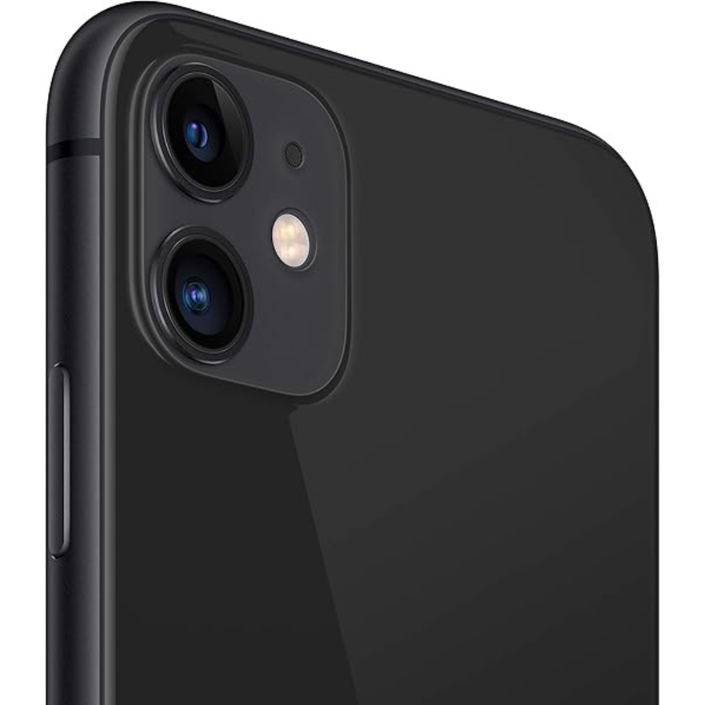Refurbished Black iPhone 11 64GB – screen-on view, sleek edges visible