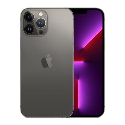 Refurbished iPhone 13 Pro Max 128 GB Graphite – side‑angle showing slim profile and stainless frame