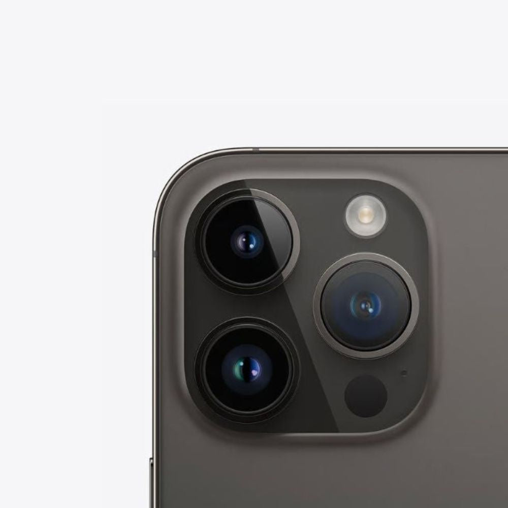 Refurbished iPhone 14 Pro Max 256GB Space Black – flat-lay shot, neat finish