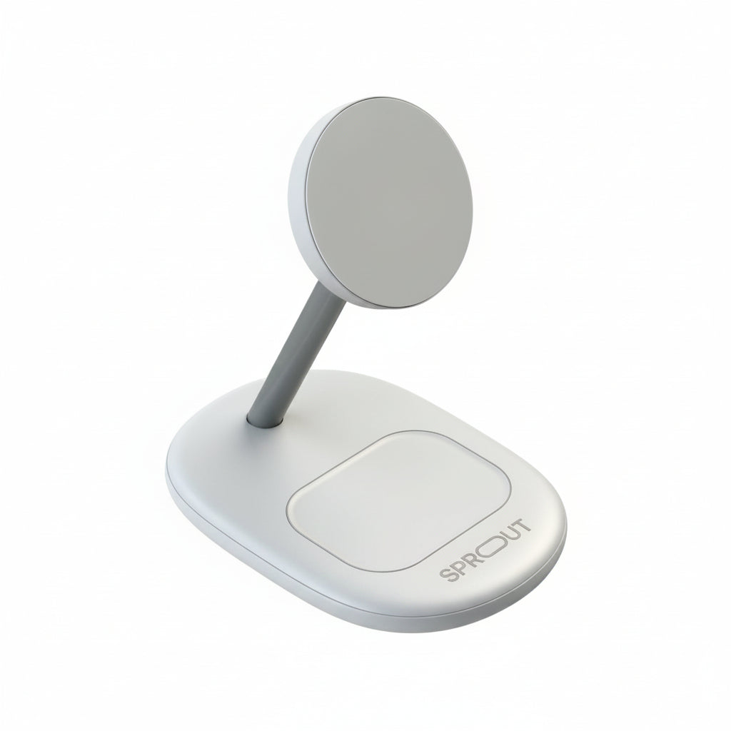 Sprout Qi2 Magnetic 2-in-1 Wireless Charger - White - Fast Charging Stand for iPhone & AirPods SPROUT