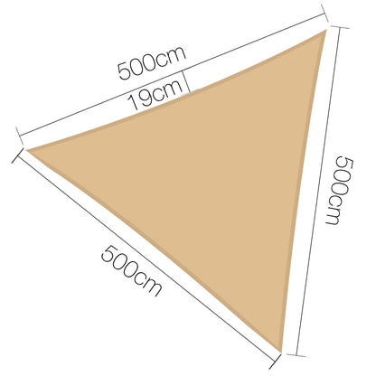 Instahut Shade Sail 5x5x5m Triangle 185GSM 95% Sand Shade Cloth