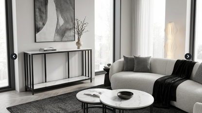 Interior Ave - Bronte Dual Layer Marble Stone Console - White Marble Stone