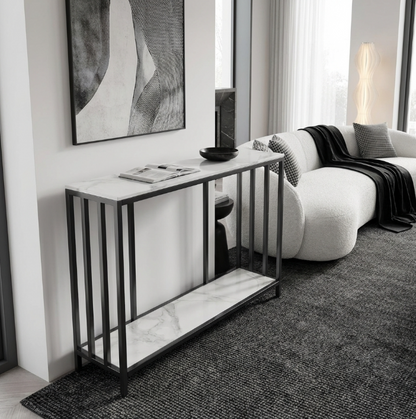 Interior Ave - Bronte Dual Layer Marble Stone Console - White Marble Stone
