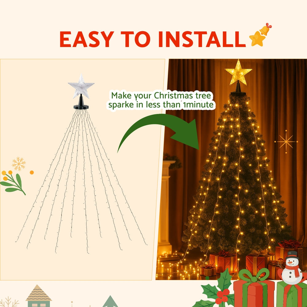 Jingle Jollys 2.5M Christmas Lights Waterfall String Light 300 LED Star Topper