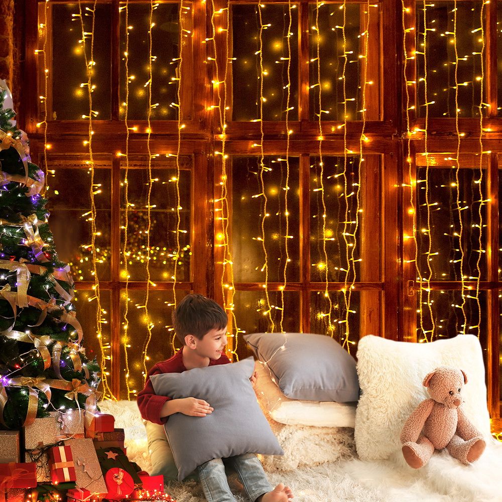 3X6M Christmas Lights Curtain Light Warm White 600 LED Jingle Jollys