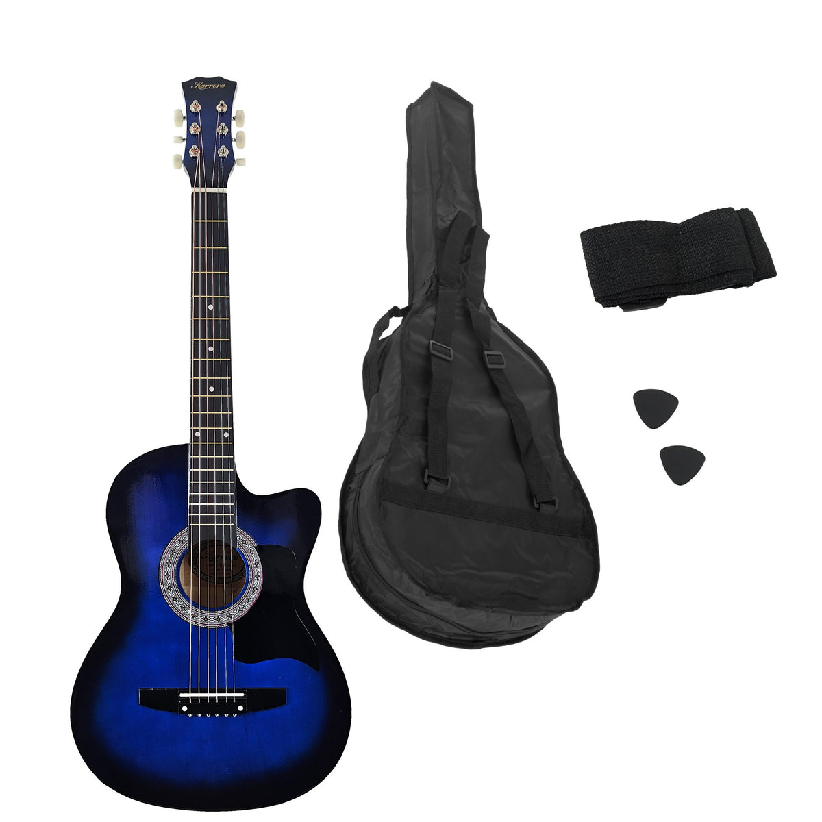 Karrera 38in Cutaway Acoustic Guitar with guitar bag - Blue Burst