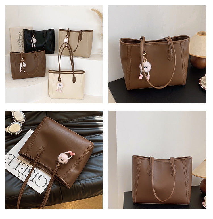 Khaki and Brown Chic Large Capacity Tote Bag - PU Leather Commuter Shoulder Handbag for Women Tristar Online