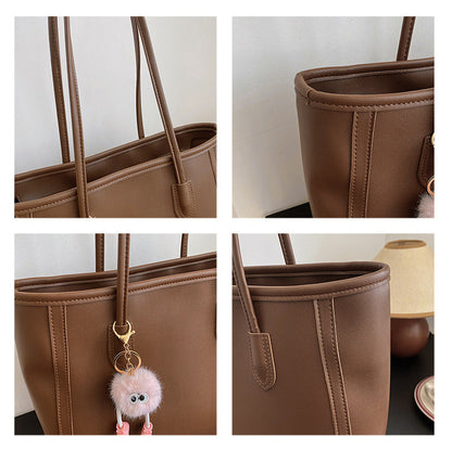 Khaki and Brown Chic Large Capacity Tote Bag - PU Leather Commuter Shoulder Handbag for Women Tristar Online