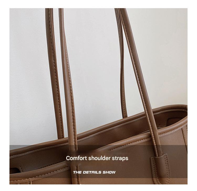 Khaki and Brown Chic Large Capacity Tote Bag - PU Leather Commuter Shoulder Handbag for Women Tristar Online