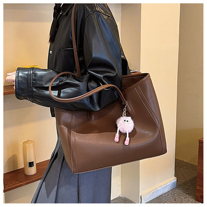 Khaki and Brown Chic Large Capacity Tote Bag - PU Leather Commuter Shoulder Handbag for Women Tristar Online