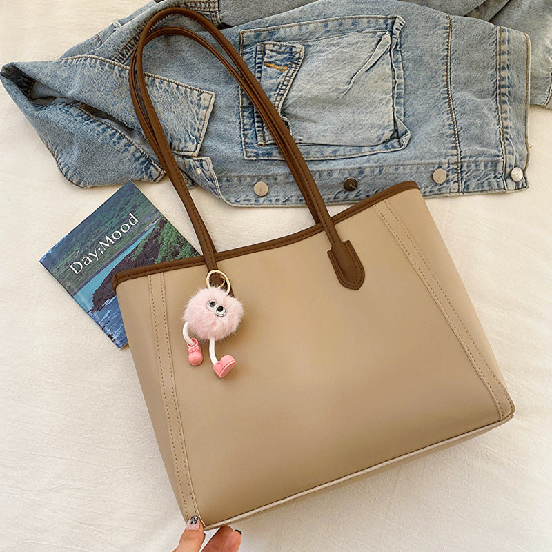 Khaki and Brown Chic Large Capacity Tote Bag - PU Leather Commuter Shoulder Handbag for Women Tristar Online