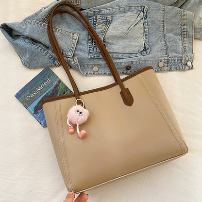 Khaki and Brown Chic Large Capacity Tote Bag - PU Leather Commuter Shoulder Handbag for Women Tristar Online