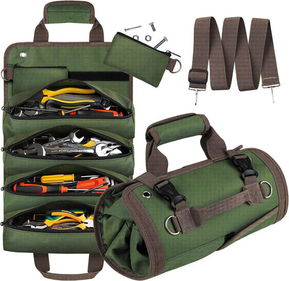 Khaki Heavy Duty Roll-Up Tool Bag Organizer - Waterproof Oxford Fabric Pouch with Multiple Pockets Tristar Online