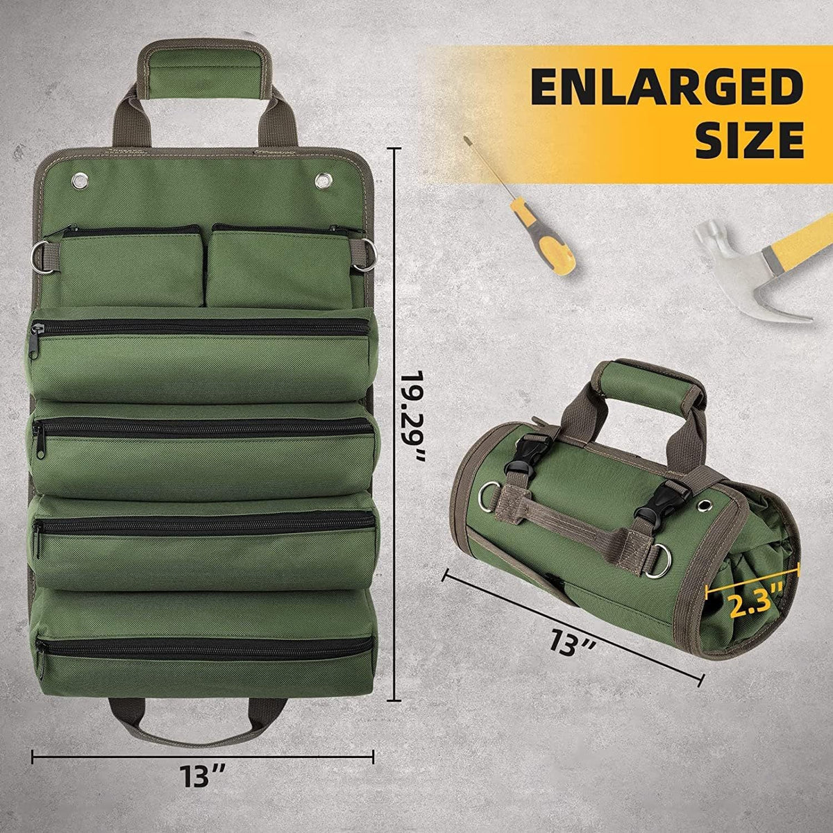 Khaki Heavy Duty Roll-Up Tool Bag Organizer - Waterproof Oxford Fabric Pouch with Multiple Pockets Tristar Online