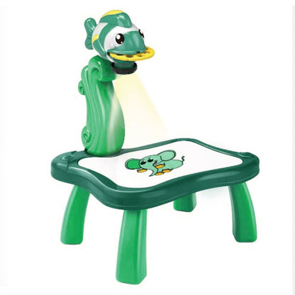 Kids Educational LED Projector Table Toy - Tyrannosaurus Drawing Board Easel - Green (Dolphin)