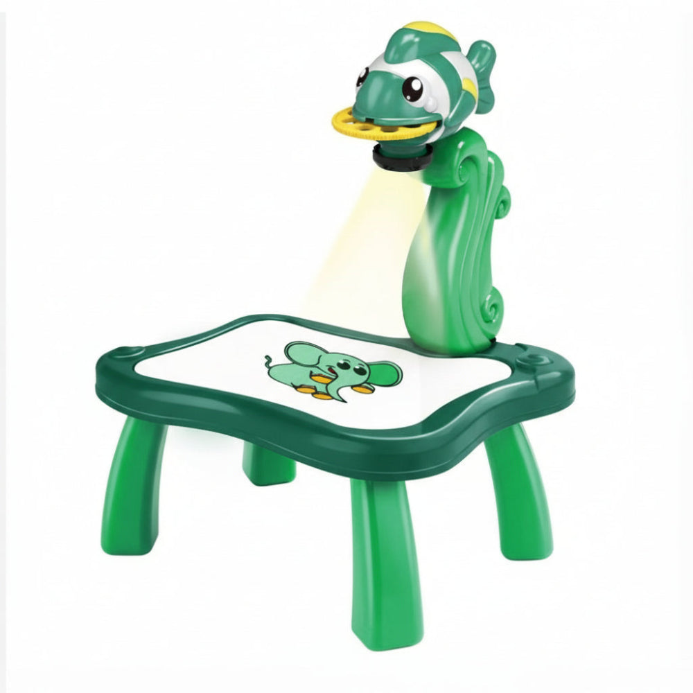 Kids Educational LED Projector Table Toy - Tyrannosaurus Drawing Board Easel - Green (Dolphin)