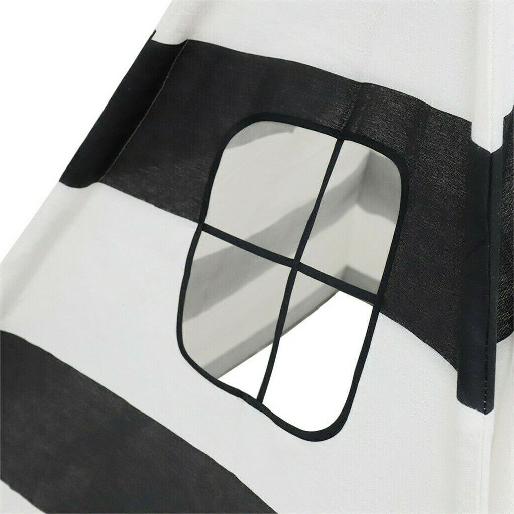 Kids Teepee Tent Linen Wood Black White Stripe Playhouse Indoor Garden Tristar Online