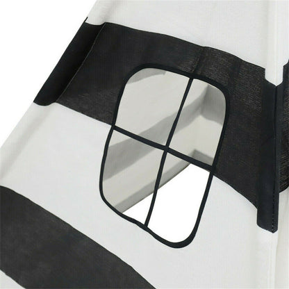 Kids Teepee Tent Linen Wood Black White Stripe Playhouse Indoor Garden Tristar Online