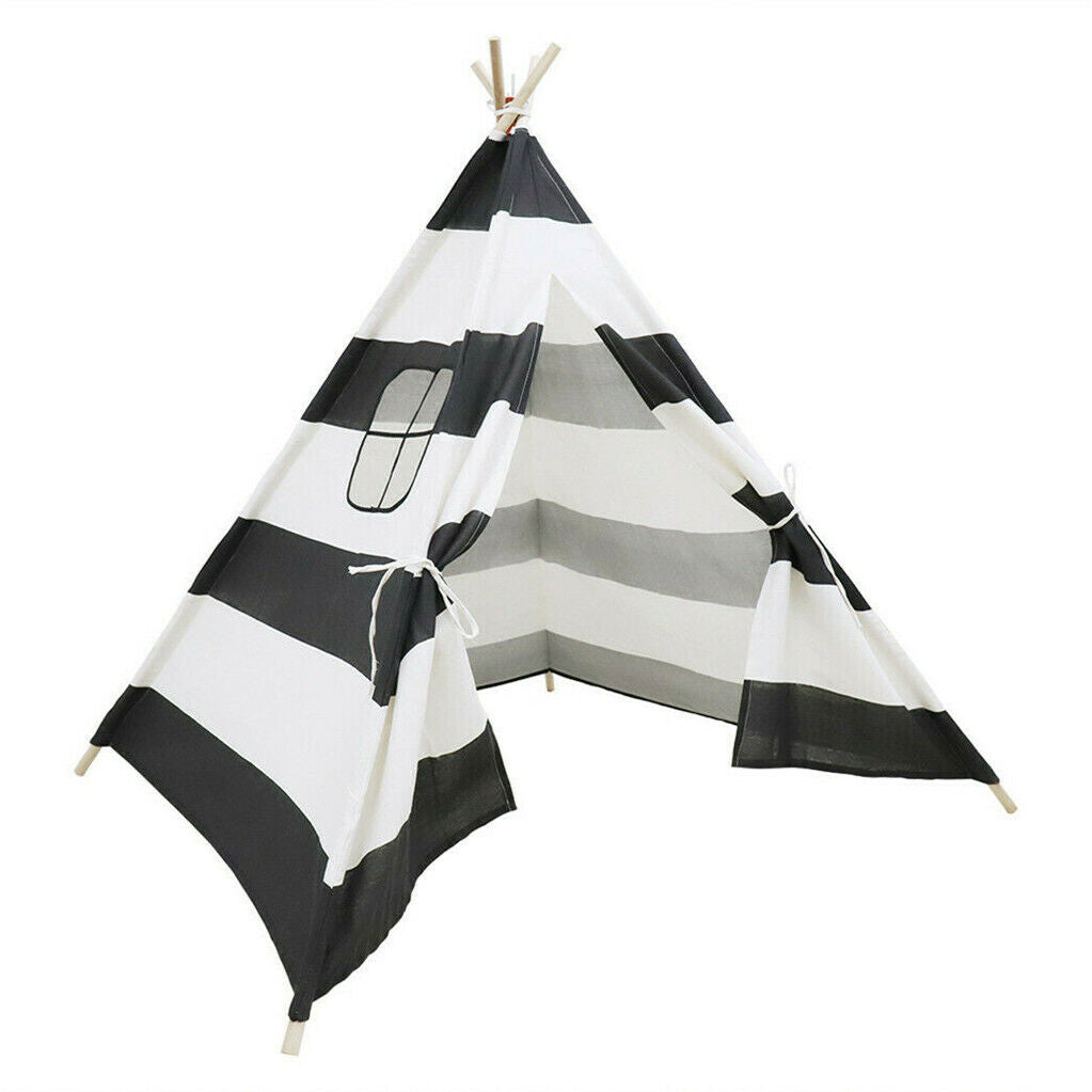 Kids Teepee Tent Linen Wood Black White Stripe Playhouse Indoor Garden Tristar Online