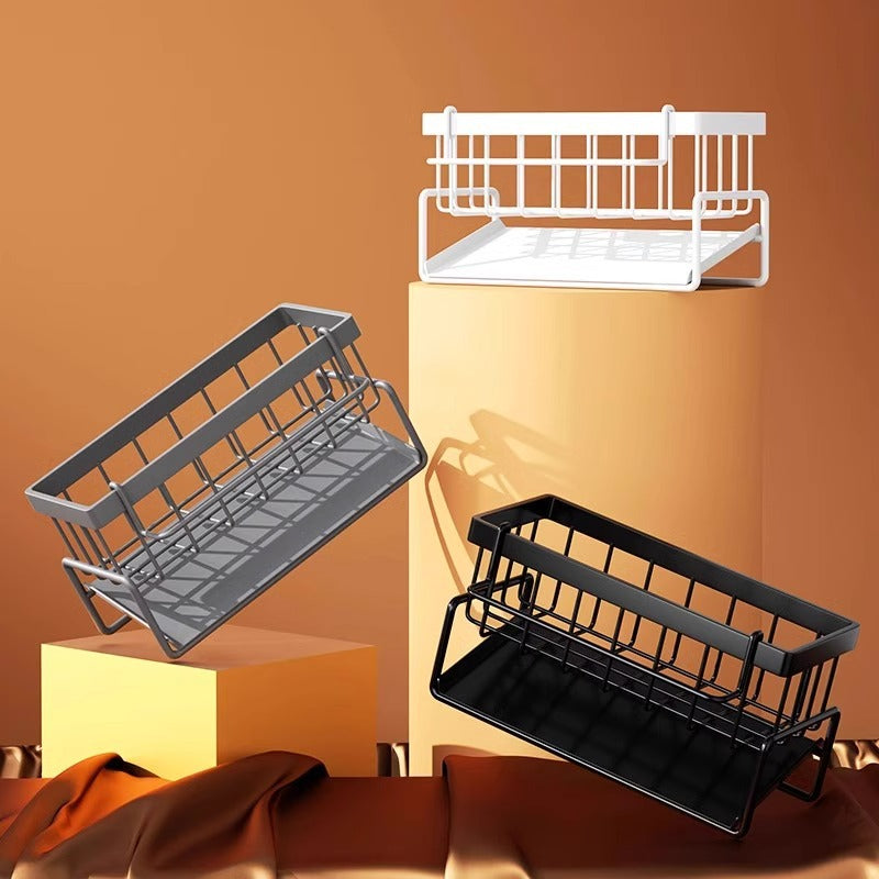 Kitchen Sink Caddy Organizer with Towel Bar & Drain Tray - Durable Metal Sponge Holder(Black) Tristar Online