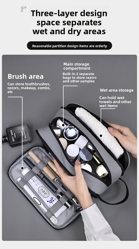 Large Waterproof Men's Toiletry Bag 3-Layer Travel Dopp Kit with Wet Dry Separation Portable Shower Organiser for Gym Business & Holiday Grey Tristar Online