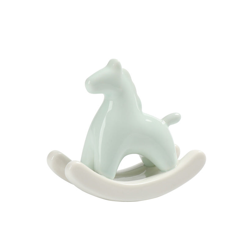 Light Green Modern Ceramic Rocking Horse Ornament - Cute Porcelain Figurine for Desk & Shelf Decor Tristar Online