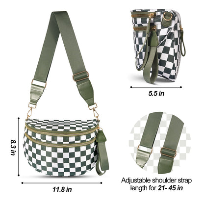 Light Purple Checkered Trendy Sling Bag - Women's Crescent Crossbody Purse with Wide Adjustable Strap Tristar Online