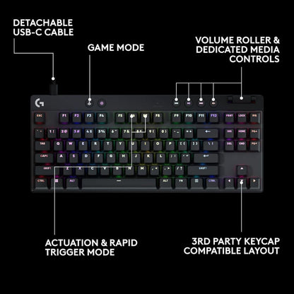 Logitech G PRO X (TKL Rapid) Wired Gaming Keyboard Black
