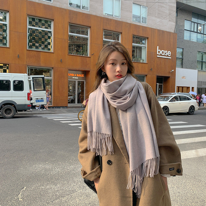 Luxury Cashmere Blend Scarf, Large 200x70cm Fringed Scarf (Light Taro) Tristar Online