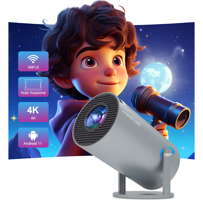 Magcubic HY300 Pro Portable 4K Decoding Projector - WiFi6, Android 11, Bluetooth 5.0 - Ultra-Sharp Imaging, Smart Connectivity, Superior Audio - Grey (Copy) Magcubic