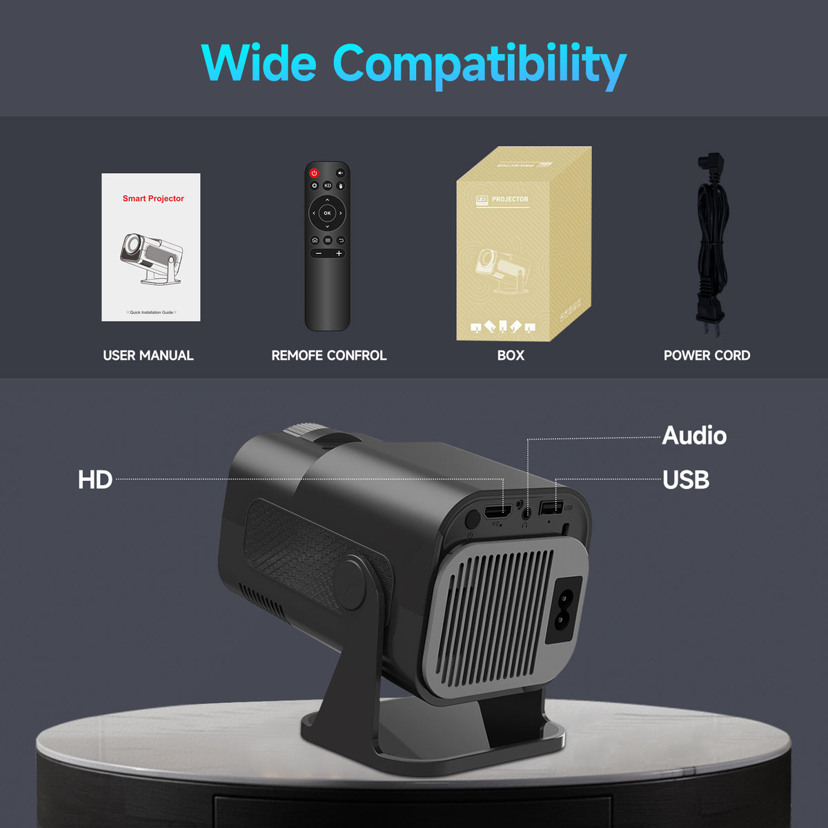 Magcubic HY320 Mini Newly Native 720P Android 11 4K Projector 300ANSI Wifi6 BT5.0 Cinema Outdoor Portable 180° Rotable Projector - Excellent - Refurbished