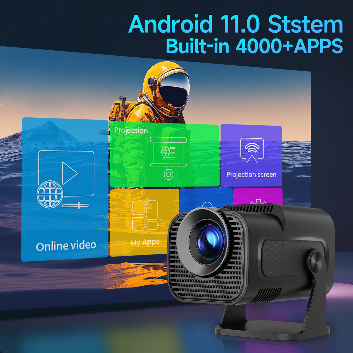 Magcubic HY320 Mini Newly Native 720P Android 11 4K Projector 300ANSI Wifi6 BT5.0 Cinema Outdoor Portable 180° Rotable Projector - Excellent - Refurbished