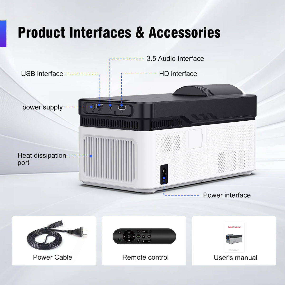 Accessories included with the HY450 8K projector