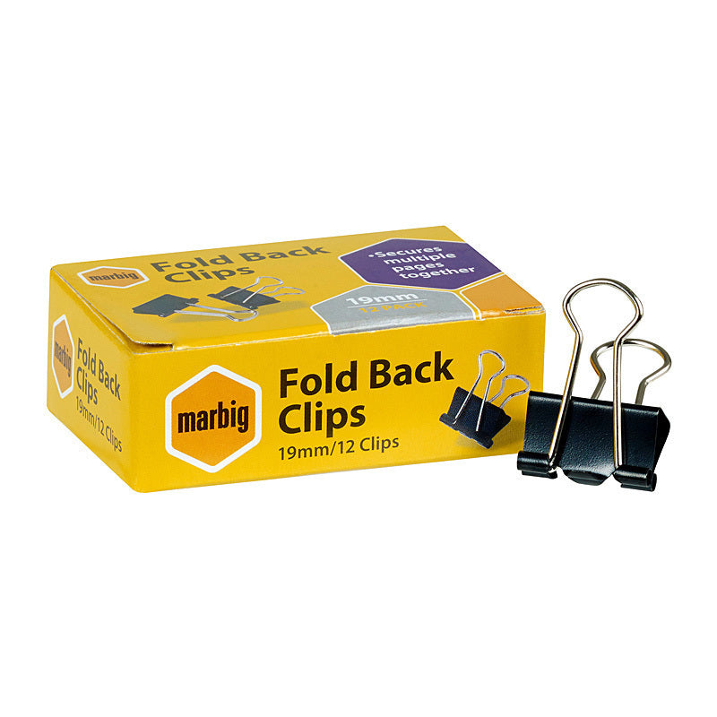 Mbg Fold Back Clips 19mm Bx 12 Marbig